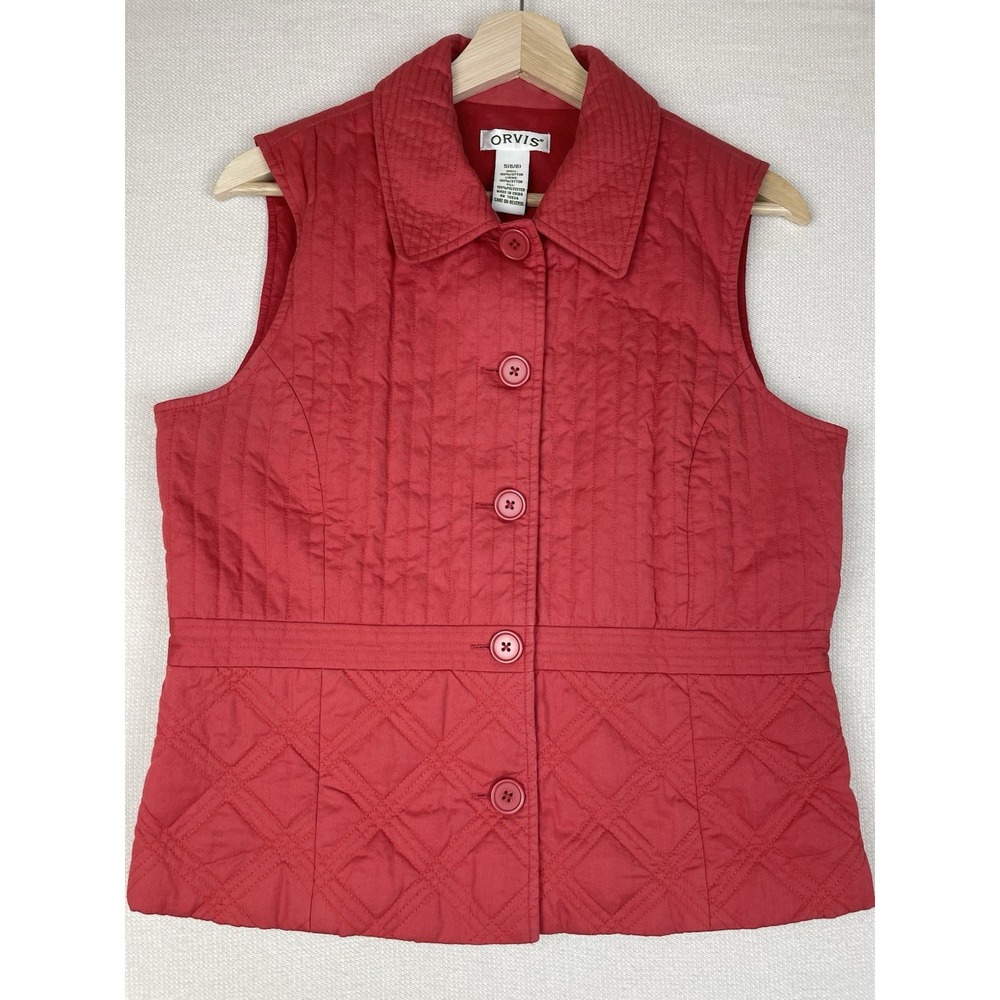 Orvis' Womens Quilted Button Down Vest Small (6/8) Peach Color Collard Fall